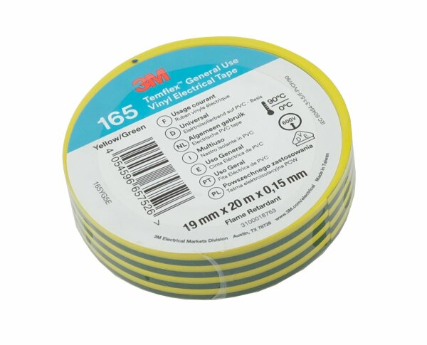 1 rouleau 3M bande isolante 20 m x 19 mm Vert / Jaune
