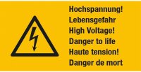 Warnschild Hochspannung Lebesgefahr 65 x 32 mm D/GB/F, 6...