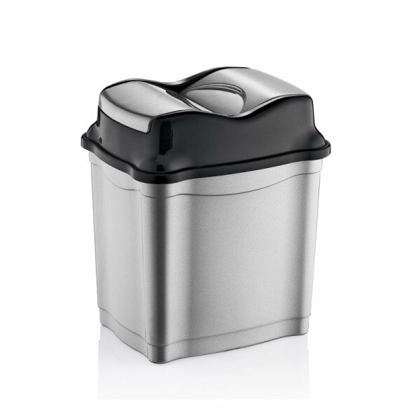 28 Liter Abfalleimer / Mülleimer mit Push-Deckell Silber / Schwarz