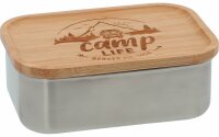 Camplife Edelstahldose mit Bambusdeckel und Gummiband