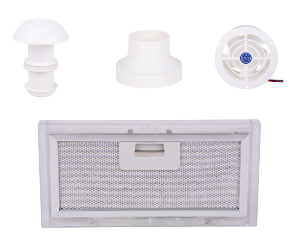 Abluft Set 4-teilig mit Dachschornstein, Ventilator, Adapter, Filter